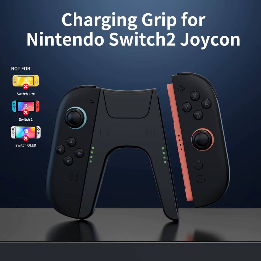 bibuks Dual-Ladehandgriff mit LED-Anzeige für Switch 2 Joy-Con Controller, USB-C Ladehalterung für Nintendo Switch Zubehör in Schwarz oder Blau - Bild 2