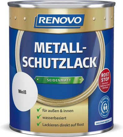 RENOVO Metallschutzlack wasserbasiert in Weiss, satin-matt und wetterfest, 0,75 l - Bild 1