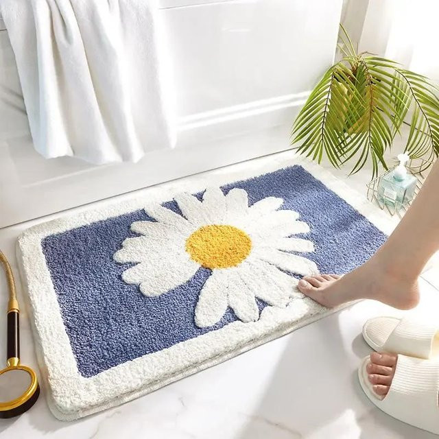 Daisy Badteppich von Lodestar in Blau mit 3D-geprägter Textur und hochdichtem Mikrofaser-Flor, B/B: 40 x 60 cm - Bild 1