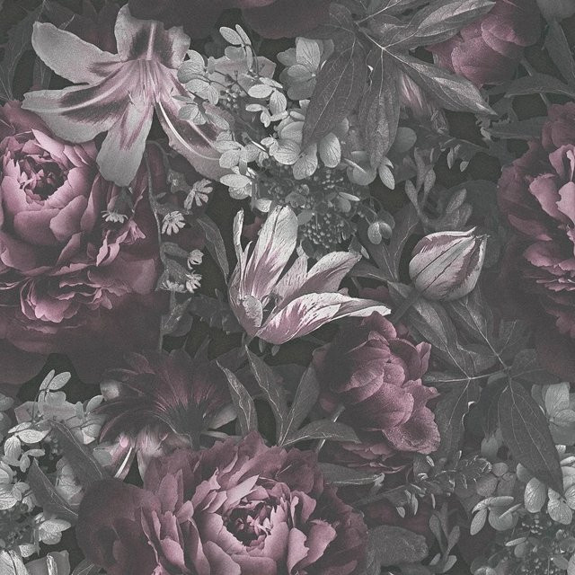 Profhome Blumen Tapete Floral Matt in Rosa Grau Schwarz, Breite: 0,53 m, Länge: 10,05 m - Bild 1