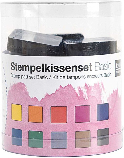 Rico Design Stempelkissenset Regenbogen mit 10 Stück in Beere, Petrol, Grün und Schwarz - Bild 1