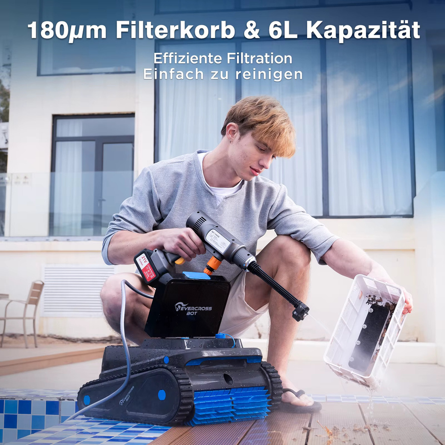 EVERCROSS BOT U8 Kabelloser Poolroboter in Schwarz für Boden und Wand mit intelligenter Navigation und 120 Minuten Akkulaufzeit für Pools bis 200 m² - Bild 4