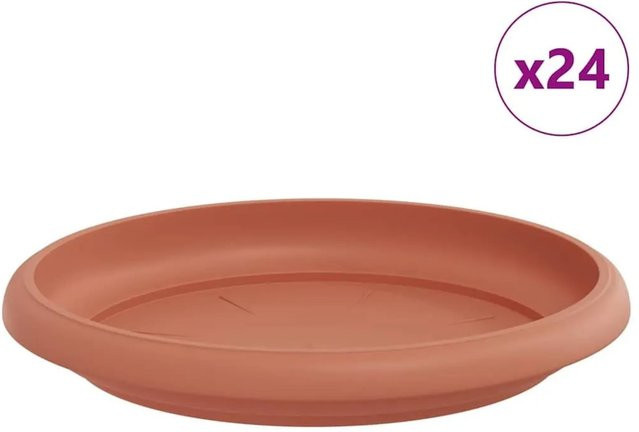 vidaXL Runde Blumenplatten aus Kunststoff in Ziegelrot, 24 Stück, Durchmesser: 14 cm, Höhe: 2 cm - Bild 1