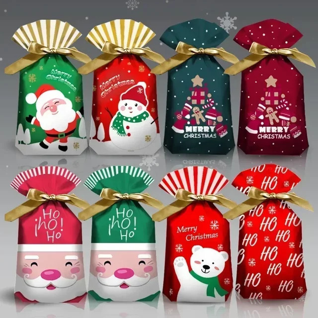 Weihnachts-Geschenktüten aus Kunststoff mit Santa-Motiv für Süßigkeiten und Geschenke, Mehrfarbig - Bild 1