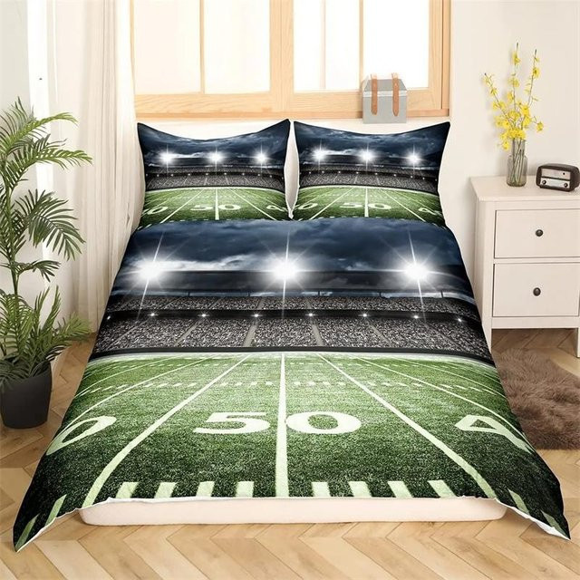 Wucifang Bags Bettwäsche-Set Fußball Design in Grün, 2-teiliges Set aus Polyester mit Bettbezug und Kissenbezug, B/H: 173 x 218 cm - Bild 1