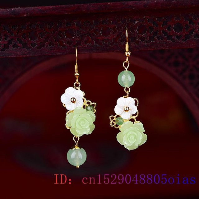 Wucifang Jewelry Ohrringe, 925 Silber, Grüne Jade, Zirkonia, Damen - Bild 1