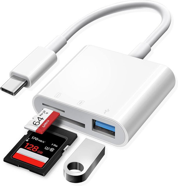 3-in-1 USB-C Speicherkartenleser für TF, CF und SD Karten in Weiß - Bild 1