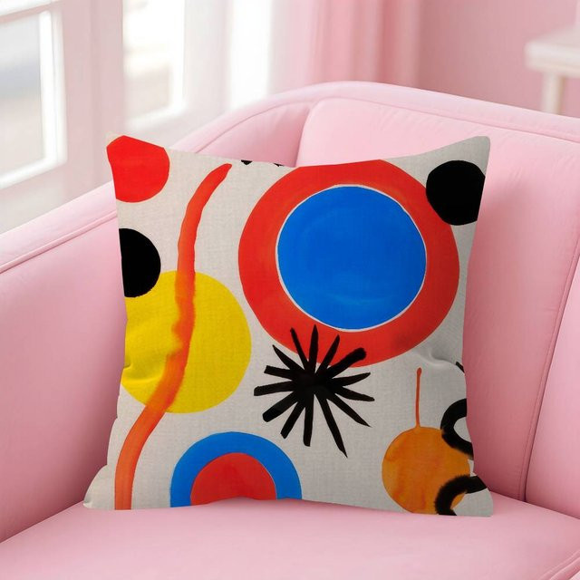 Zweiseitig bedruckte Kissenhülle mit Joan Miro Motiv aus kurzem Plüsch in Multicolor, B/B/H: 18 x 18 x 18 cm - Bild 1