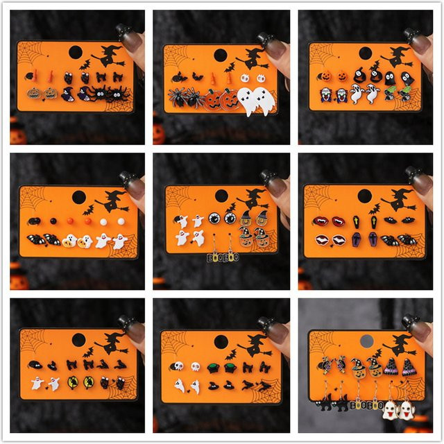 rinhoo Ohrstecker Set, Halloween, Schwarz, Damen - Bild 1