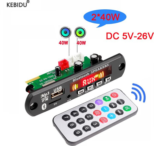 Bluetooth MP3 Decoder Board mit Verstärker und FM Radio von kebidumei, 2*40W 80W, Schwarz, Freisprecheinrichtung mit AUX, TF und U-Disk, 5V-26V 12V Auto Modul für Lautsprecher - Bild 1
