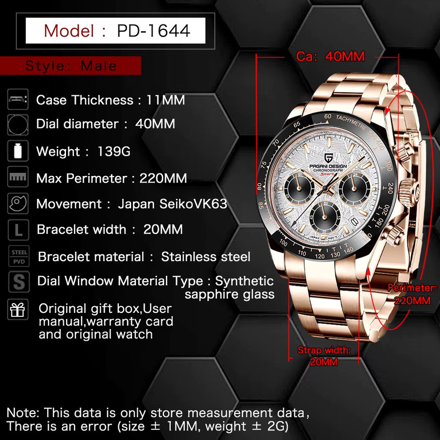 Pagani Design Chronograph, Quarz, Edelstahl, Gold, Weiß, Herren - Bild 5