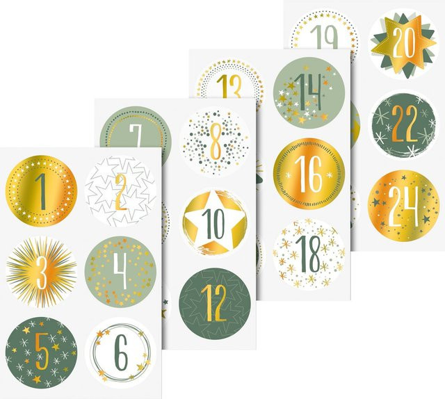Heyda Adventszahlen Sticker in Gold irisierend, runde Aufkleber für Advent und Weihnachten aus Papier - Bild 1