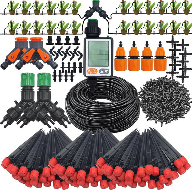 Mikrobewässerungssystem mit 1/4 Zoll Schlauch und einstellbaren Sprinklern für Garten, Blumen und Gemüse, Schwarz - Bild 1