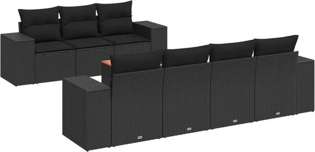 vidaXL 8-tlg. Garten-Sofagarnitur aus Polyrattan in Schwarz mit Kissen und Stauraum - Bild 1
