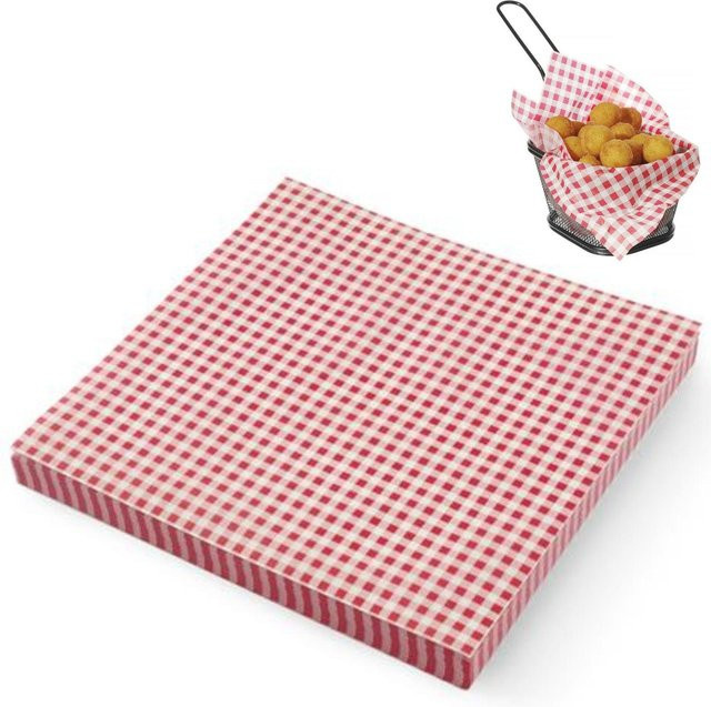 Hendi Pergamentpapier für Snacks und Pommes frites, kariert, rot, 500 Stück, B: 30,6 cm x H: 30,5 cm - Bild 1