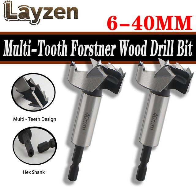Forstner Multi-Tooth Scharnier-Bohrset aus Hochkohlenstoffstahl mit 1/4 Zoll Sechskantschaft für die Holzbearbeitung, Farbe: Silber, Durchmesser: 6 bis 40 mm - Bild 1