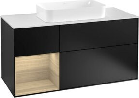 V&B Waschtischunterschrank Finion mit Wandbeleuchtung und offenem Regal links, Blau lackiert, Breite: 120 cm, Tiefe: 50,1 cm, Höhe: 50,1 cm - Bild 1