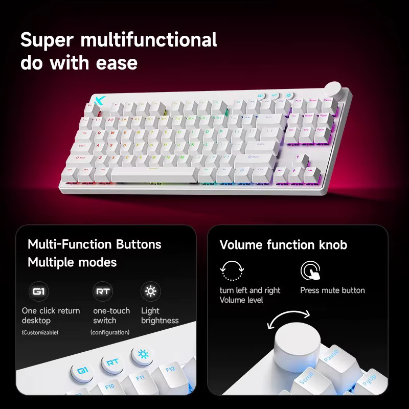 MCHOSE MIX87 Kabelgebundene Gaming-Tastatur mit Hall-Effect Magnetschaltern in Weiß - Bild 4