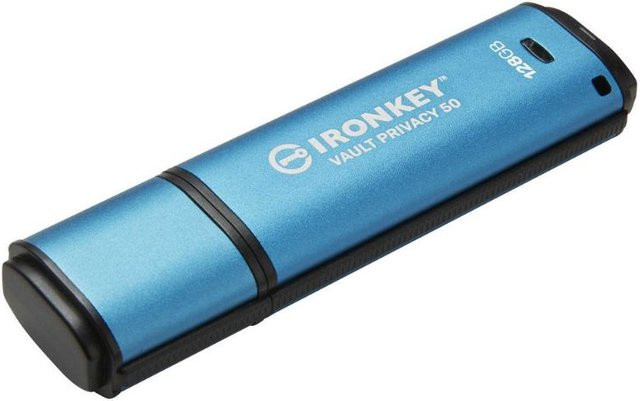 Kingston IronKey Vault Privacy 50 USB-A Flash Drive mit 128 GB Speicher in Schwarz und Blau, AES-256 Verschlüsselung - Bild 1