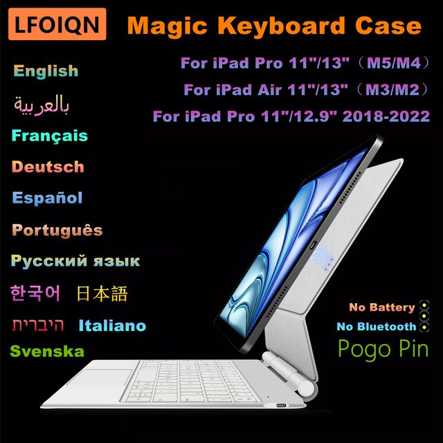 LFOIQN Magic Keyboard Hülle für iPad Pro 11 und 13 Zoll sowie iPad Air 11 und 13 Zoll, Farbe: Schwarz, mit Pogo-Pin Direktanschluss - Bild 1