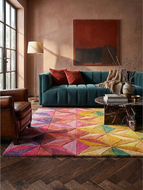 Handgeschnitzter Wollteppich DERWENT Kadima Design in Bunt mit geometrischem Muster, B/T: 160 x 230 cm - Bild 1