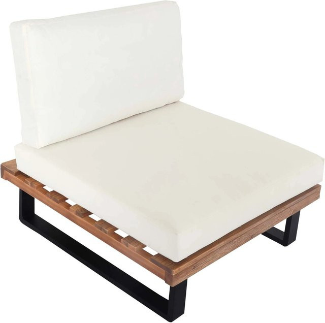 MCW Lounge-Sessel H54 aus Akazienholz und Aluminium mit cremeweißen Spun Poly Polstern in Hellbraun - Bild 1