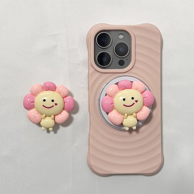 Rosa 3D Blumen Griptok Handyhalterung für iPhone 17 Pro Max und 16 Pro Max von LS - Bild 1