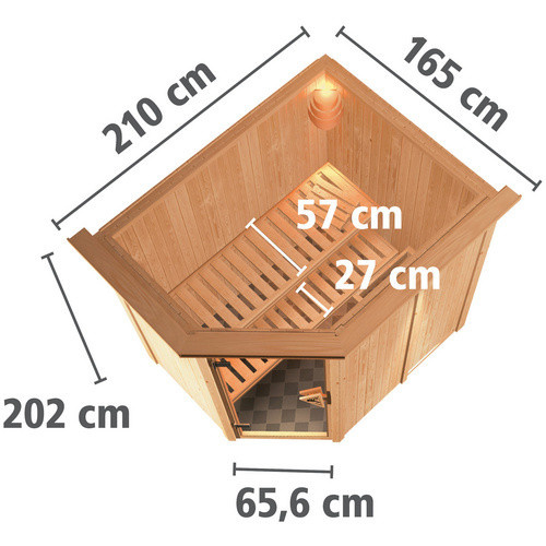 Karibu Sauna Wenden aus Fichtenholz mit 3,6 kW Saunaofen und externer Steuerung für 3 Personen, beige, B/T/H: 210,0 x 202,0 x 165,0 cm - Bild 2