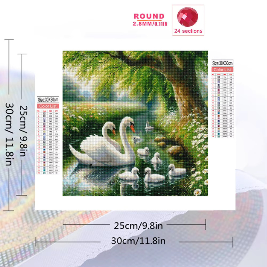 Momoart DIY Diamant-Stickerei Schwan Bastelset mit Fluss-Muster für Erwachsene und Anfänger, Multicolour, B/H: 20 x 20 cm - Bild 2
