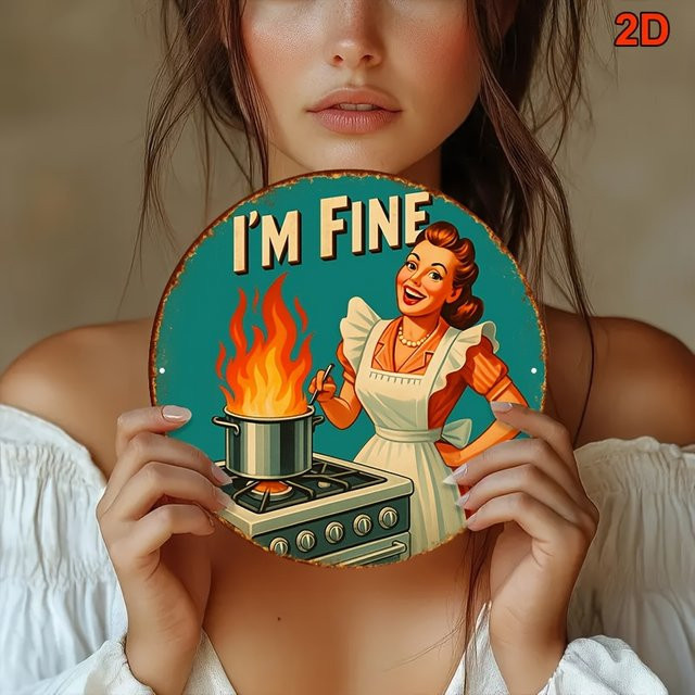 Potdemiel Vintage Wanddekoration I'M FINE Kitchen Retro-Schild aus Metall, Mehrfarbig, Durchmesser: 20 cm - Bild 1