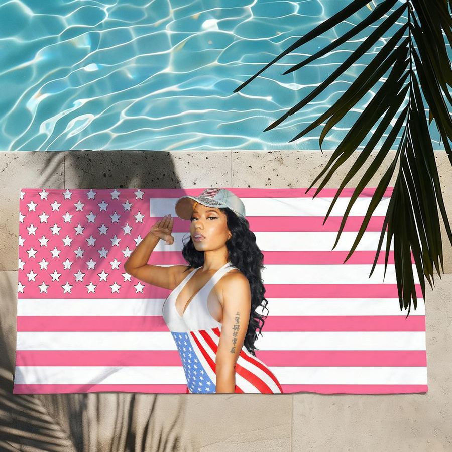 Schnelltrocknendes Strandtuch mit Nicki Minaj Flaggen-Design für Strand, Schwimmbad und Fitness, B: 40 cm, H: 60 cm - Bild 2