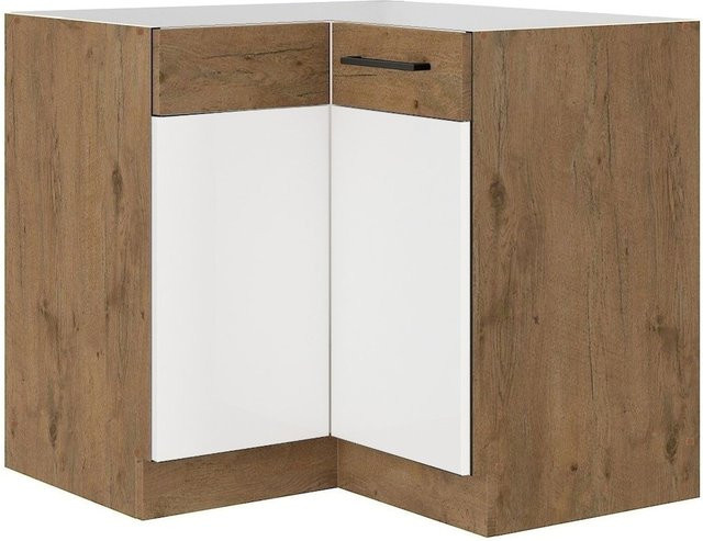 Vigo Eckunterschrank Lancelot für deine Einbauküche in Weiß Hochglanz und Eiche, B/T/H: 90 x 90 x 84 cm - Bild 1