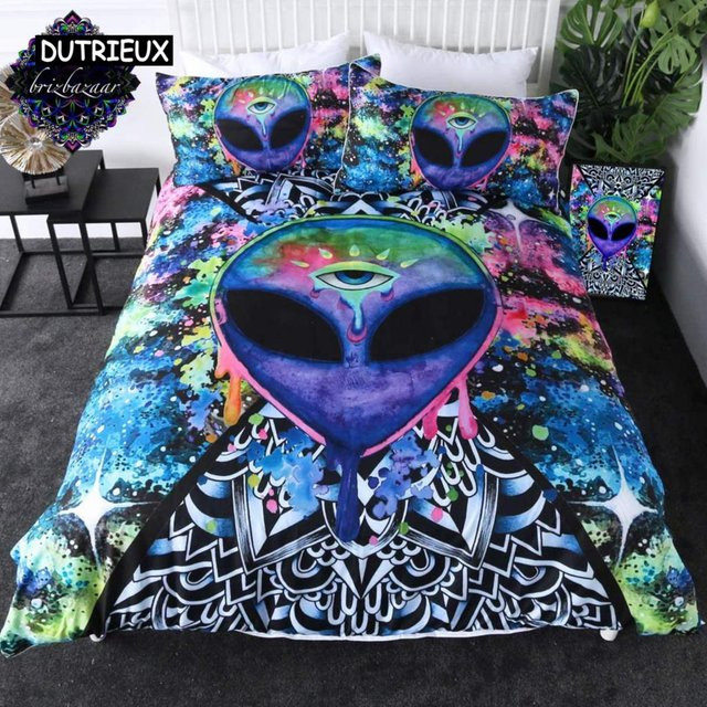 Binchi Bettwäsche-Set Alien UFO Design für Kinder, 3-teilig aus Polyester, Mehrfarbig, B/H: 140 x 200 cm - Bild 1
