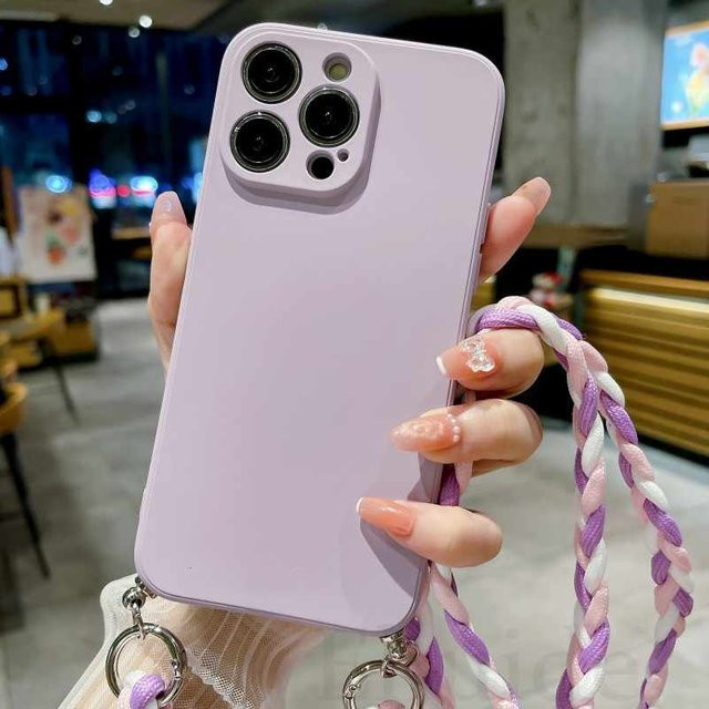 Crossbody Lanyard Hülle für Motorola Moto G85 G84 G54 G34 G32 G24 G04 G14 E13 Edge 50 40 Neo mit geflochtenem Silikon Band in Schwarz, Braun, Grün oder Lila - Bild 1