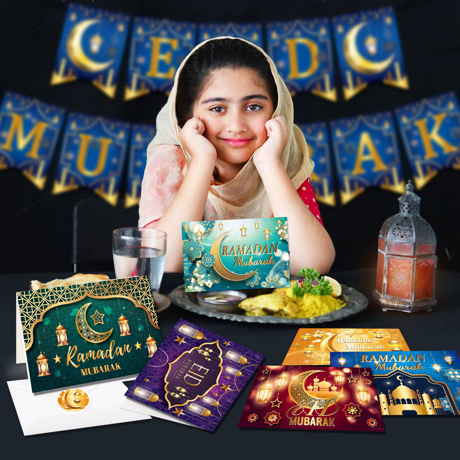 13 Stück Eid Ramadan Grußkarten mit Umschlägen und Aufklebern in Multicolour für Kinder und Erwachsene - Bild 4