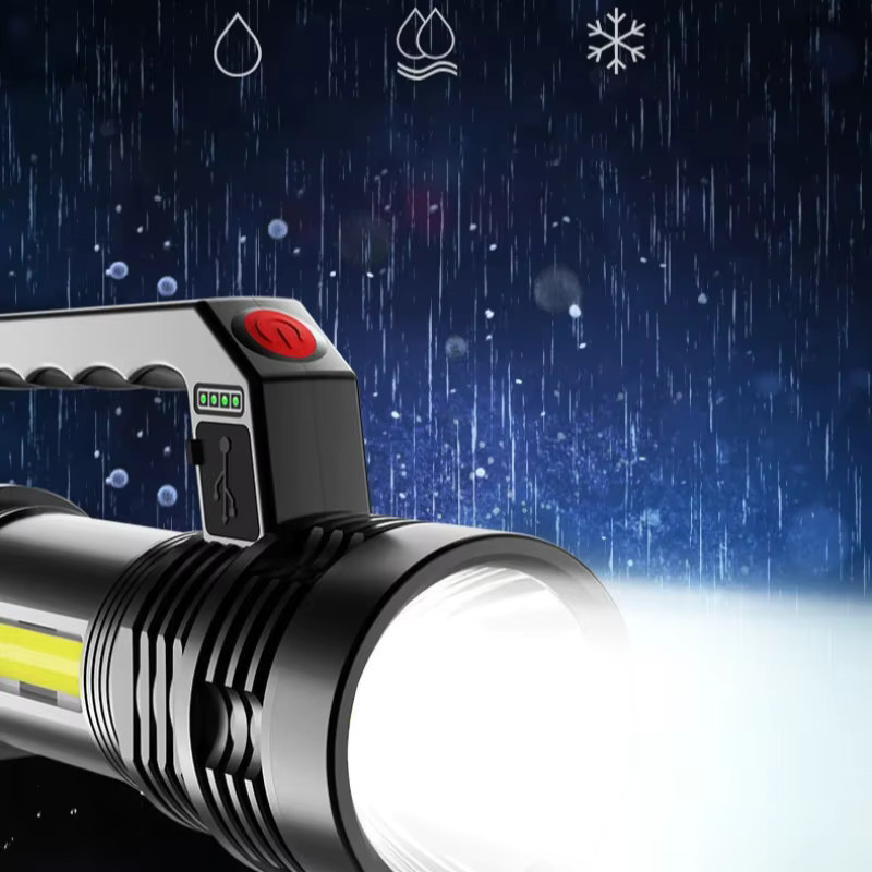 Heinast Tragbare LED COB Taschenlampe mit USB-Ladefunktion, Wasserdicht, Schwarz - Bild 3