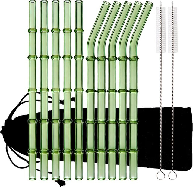 13-teiliges Trinkhalm-Set aus Borosilikatglas von uniturcky in Multicolor mit Reinigungsbürste für Smoothies und Cocktails - Bild 1