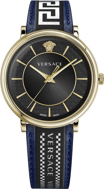 Versace Herrenuhr, Quarz, Edelstahl, 42 mm, Leder, Schwarz, 5 ATM - Bild 1