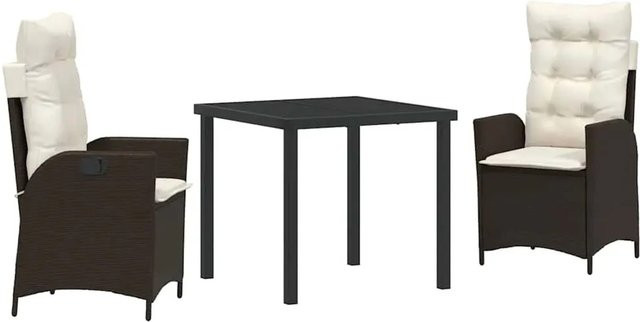 vidaXL Garten Essgruppe 3-teilig aus Poly-Rattan und Glas in Braun - Bild 1