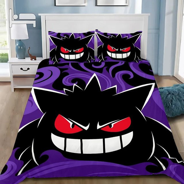 Bettwäscheset mit Cartoon Böse Gengars Motiv aus Mikrofaser, 3-teilig in Lila, B/H: 264 x 228 cm - Bild 1