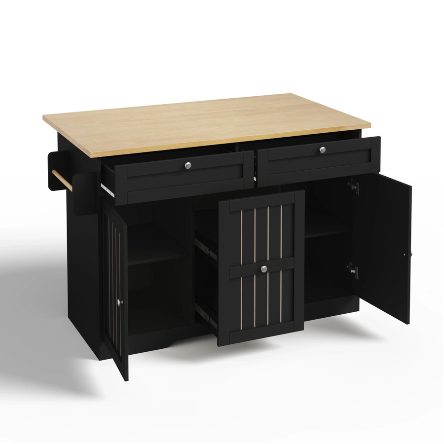okwish Kücheninsel mit klappbarer Arbeitsplatte und Schubladen in Schwarz, B/T/H: 120 x 45 x 92 cm - Bild 2