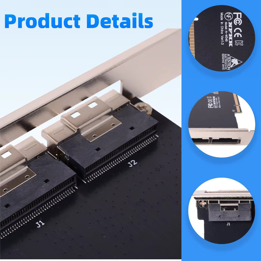 ADT-Link PCIe x16 zu 2-Port SFF-8654 8i X8 Externe Grafikkarte EGPU-Adapterkarte in Schwarz - Bild 2