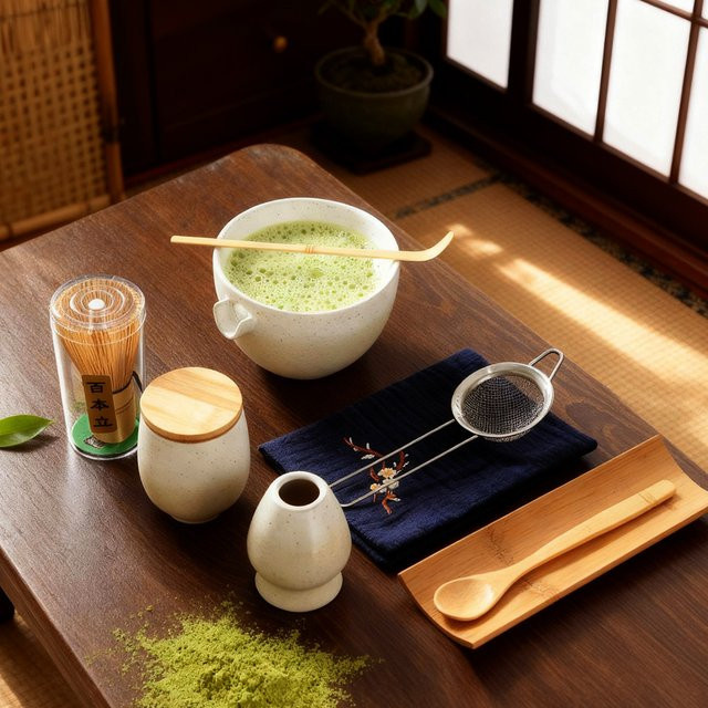 9-teiliges japanisches Matcha-Set von MYVIT aus Keramik und Bambus in Weiß - Bild 1