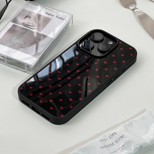 INS Hydrogel-Handyhülle mit schwarzen und roten Herzen und schwarzem Rand für iPhone 11 bis iPhone 17 Air - Bild 1