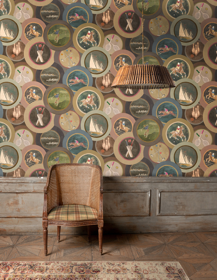 Mulberry Home Tapete Sporting Life in Woodsmoke mit geometrischem Muster und Vliesbeschichtung - Bild 1