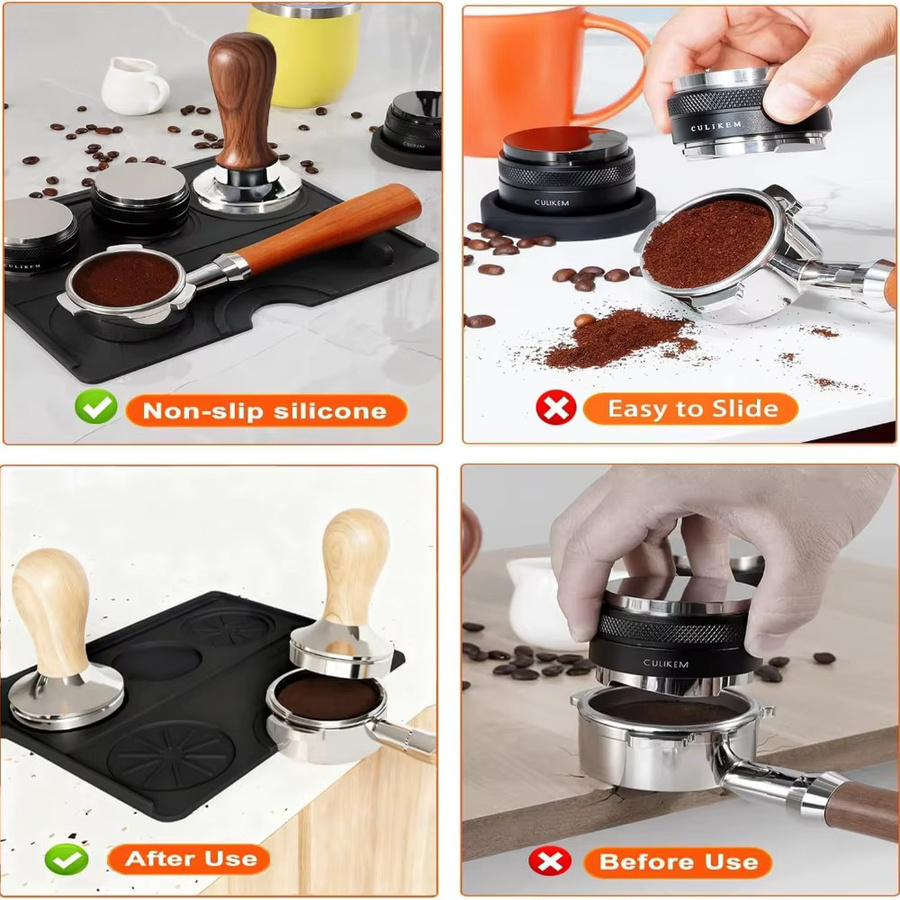 FEB.WIND Kaffee-Manipulationsmatte aus Silikon in Schwarz, rechteckige Siebträgermatte für Espressomaschinen, wasserdicht und hitzebeständig - Bild 2
