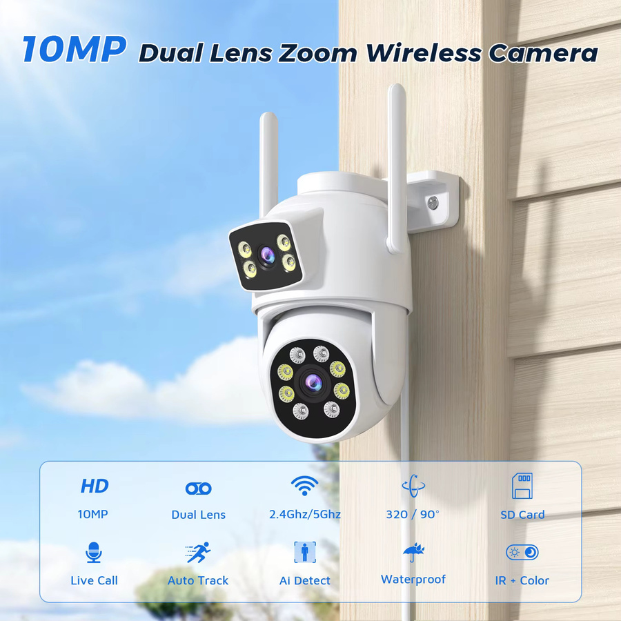 BESDER O-Kam Pro PTZ Wifi IP Kamera mit Dual Objektiv, 10MP 5K Auflösung, AI Menschliche Erkennung, 2,4G/5G WIFI und ONVIF, Farbe: Weiß - Bild 2