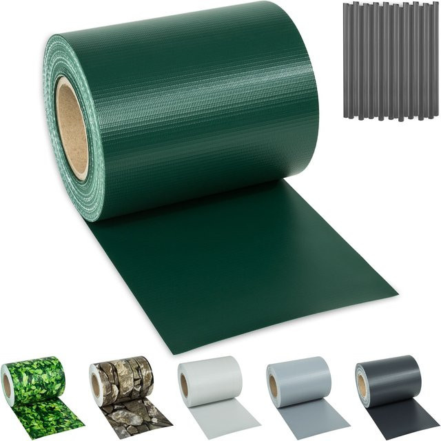 tectake Sichtschutzstreifen für Einzelstab- und Doppelstabmatten-Zäune aus PVC, blickdicht und doppelseitig bedruckt, Grün, B/H: 3500 x 19 cm, Dicke: 0,04 cm - Bild 1