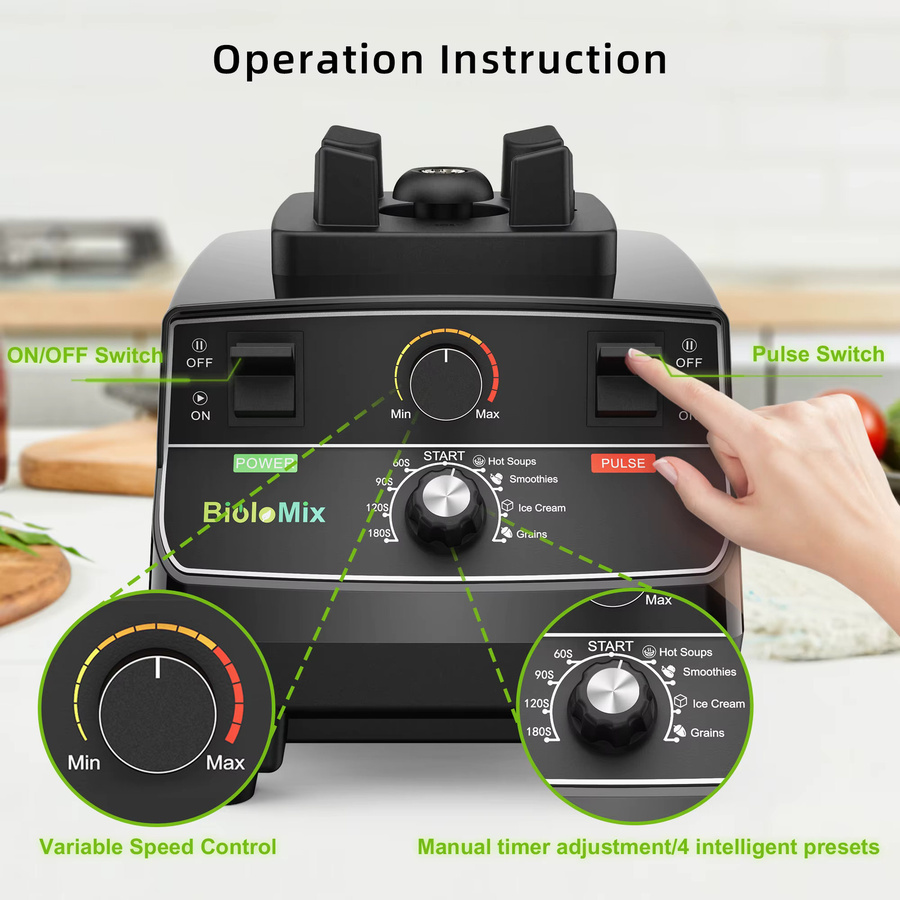 BioloMix Professioneller Smart-Mixer mit 2200W Leistung, Schwarz, 2L Behälter - Bild 2