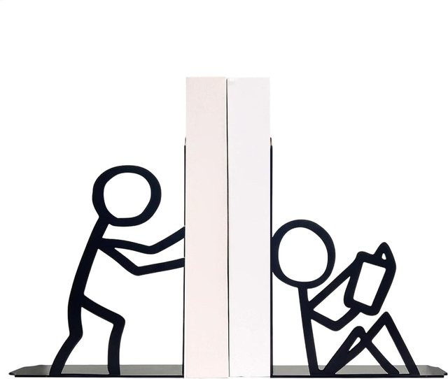 Schwarze Abstrakte Linien Buchstützen aus Metall in vertikaler Figurenform für dein Zuhause oder Büro - Bild 1